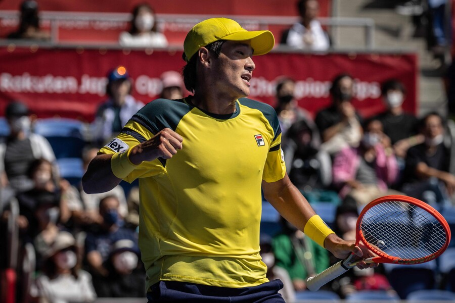 ▲ 2022 ATP 투어 라쿠텐 일본 오픈에서 득점을 올린 뒤 환호하는 권순우 ⓒ연합뉴스/AP