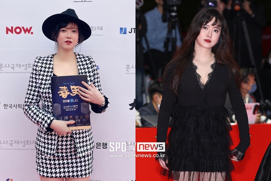 ▲ 춘사영화제 참석 당시(왼쪽)와 5일 부산국제영화제 개막식 당시의 구혜선.  ⓒ곽혜미 기자, 구혜선 인스타그램