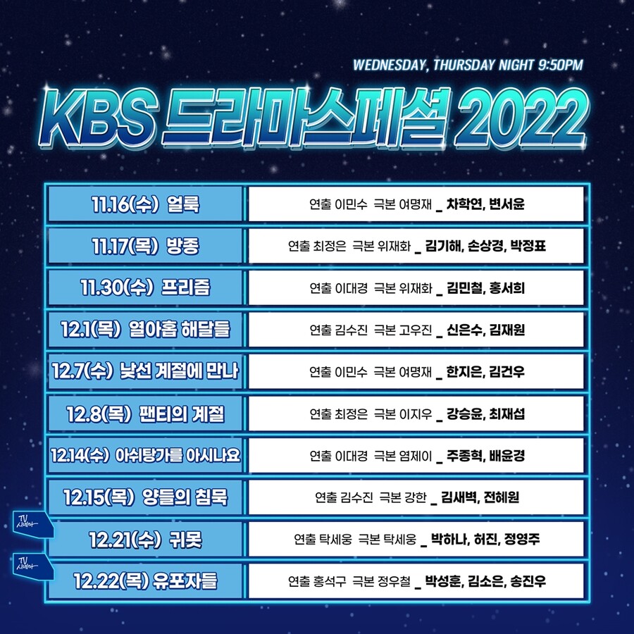 ‘KBS 드라마 스페셜 2022’ 최초 수목 편성…단막극 8편+TV시네마 2편