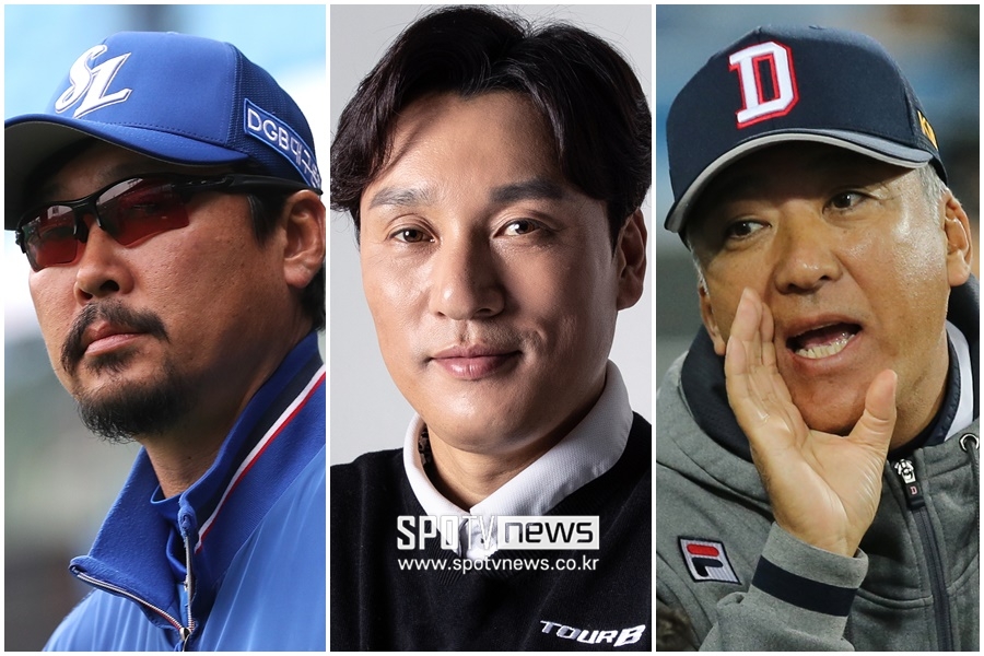 ▲ 왼쪽부터 두산 베어스 김한수 신임 수석코치, 이승엽 신임 감독, 고토 고지 신임 타격코치 ⓒ 스포티비뉴스DB, 두산 베어스