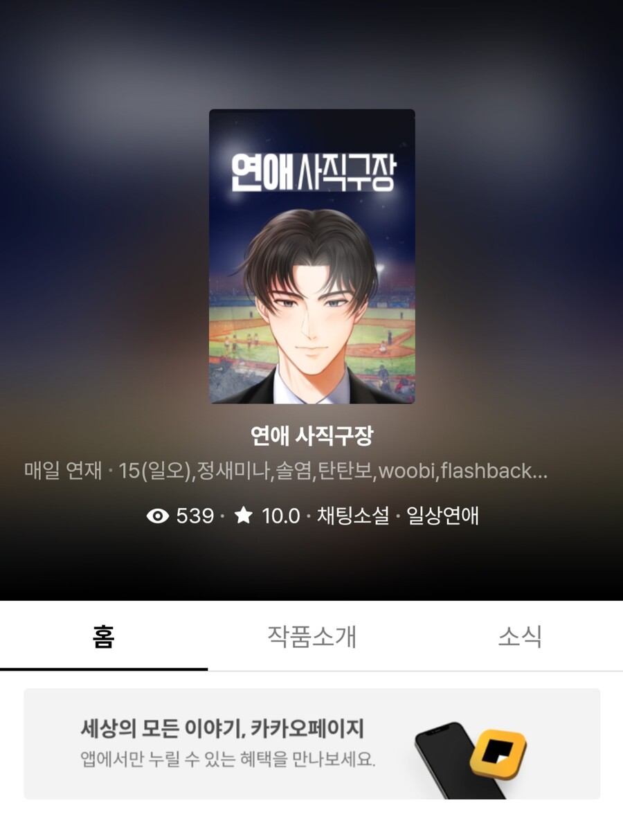 ▲ 정새미나 채팅 소설 '연애 사직구장' 페이지.