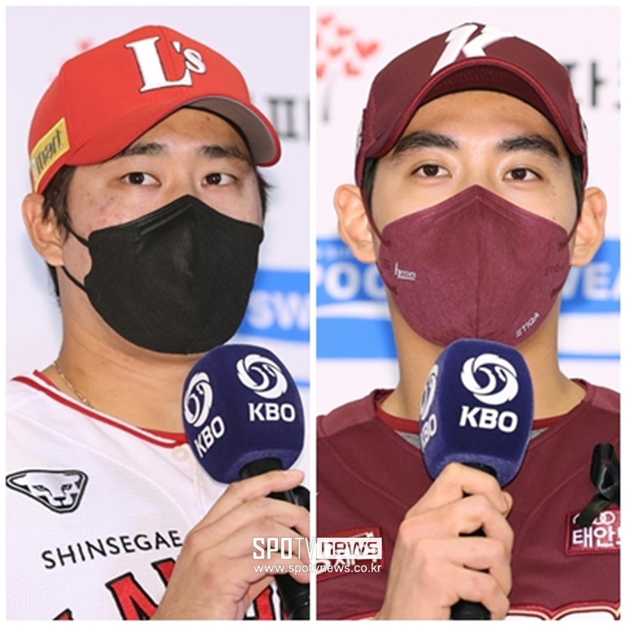 ▲ 한국시리즈 미디어데이에 참석한 한유섬(왼쪽)과 이정후.  ⓒ곽혜미 기자