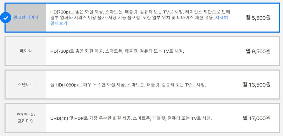 ▲ 넷플릭스 요금제. 제공| 넷플릭스