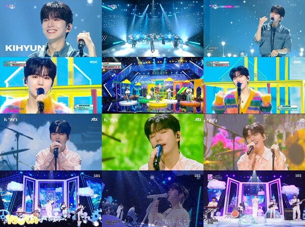 ▲ 각종 음악 방송에 출연해 새 앨범 타이틀곡 '유스' 무대를 꾸민 몬스타엑스 기현. 방송화면 캡처