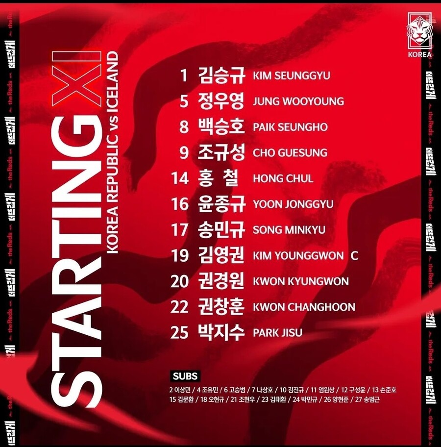▲ 대한축구협회(KFA)가 아이슬란드전에 나서는 태극 전사 명단을 공개했다. ⓒ대한축구협회