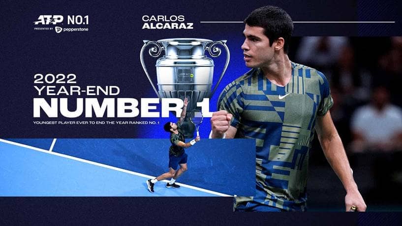 ▲ 2022년 ATP 연말 세계 랭킹 1위에 오른 카를로스 알카라스 ⓒATP 홈페이지 캡처