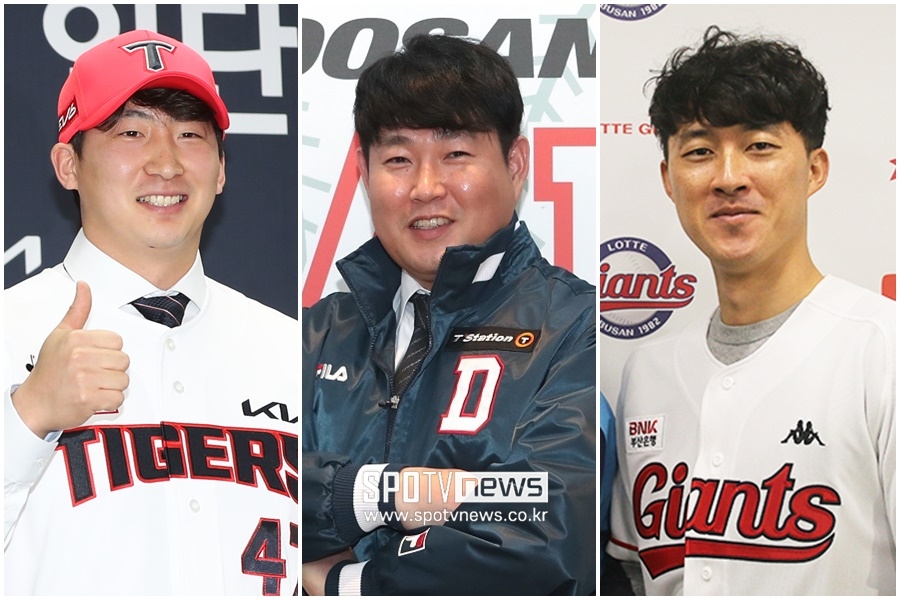 ▲ 왼쪽부터 KIA 타이거즈 나성범, 두산 베어스 양의지, 롯데 자이언츠 노진혁 ⓒ 곽혜미 기자/두산 베어스/롯데 자이언츠