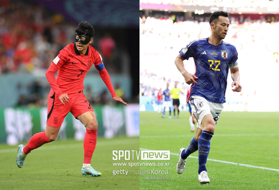 ▲ 한국 축구 대표팀의 주장 손흥민(왼쪽)과 일본 대표팀의 주장 요시다 마야