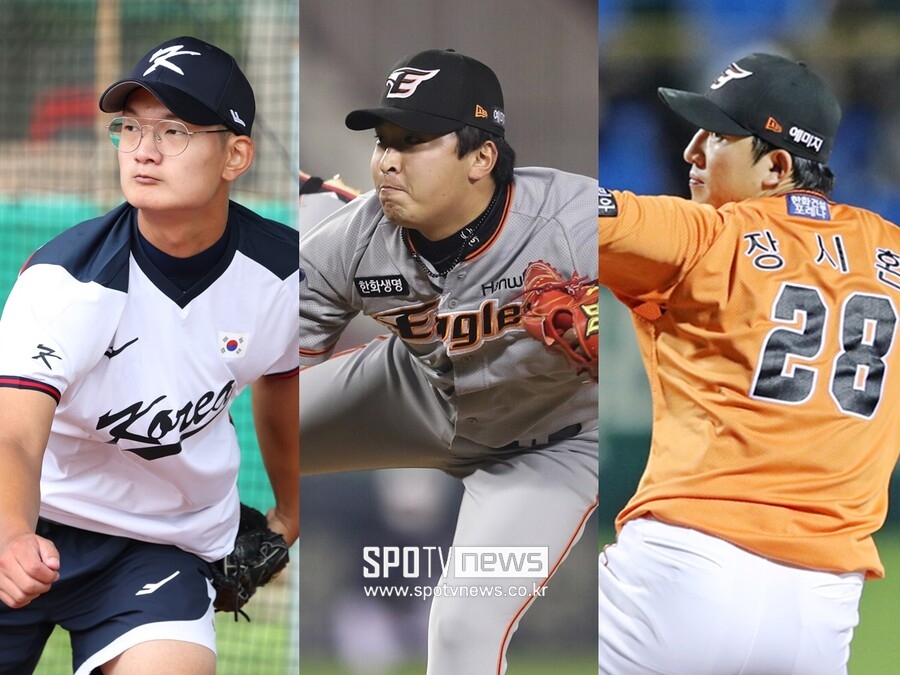 ▲ 왼쪽부터 한화 투수 김서현-강재민-장시환 ⓒ곽혜미 기자, 한화 이글스