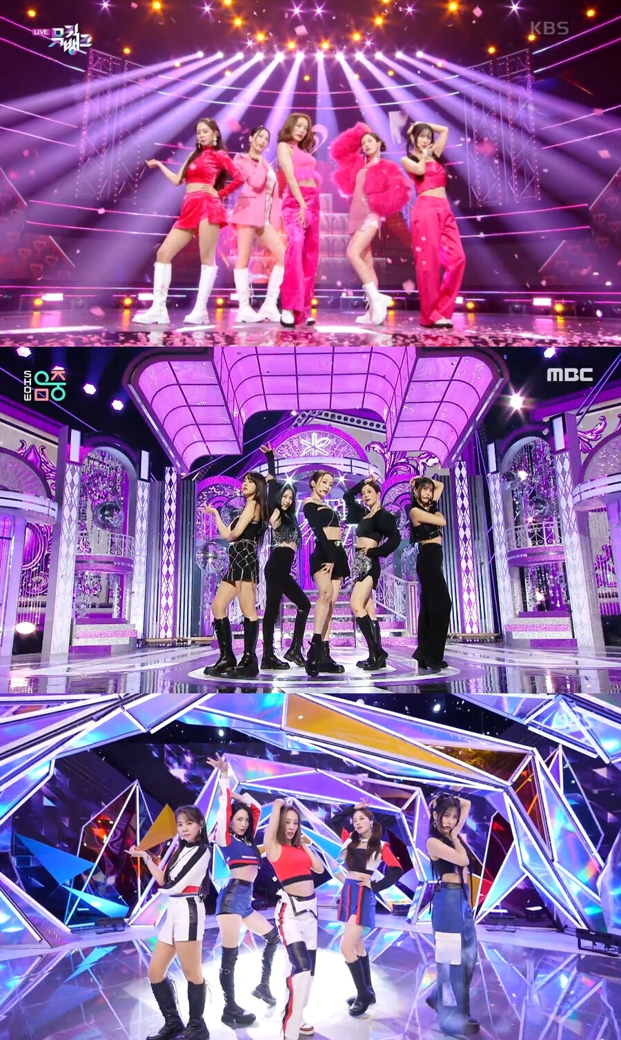▲ 카라 '웬 아이 무브' 각 음악방송 방송화면. 출처ㅣKBS2, MBC, SBS 캡처