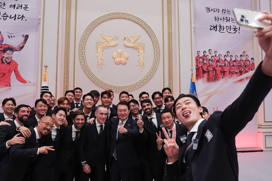▲ 만찬에 참석한 대표팀.ⓒ대통령실