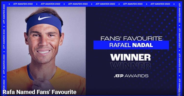 ▲ 2022 ATP 팬들이 가장 좋아하는 선수로 선정된 라파엘 나달 ⓒATP 홈페이지 캡처