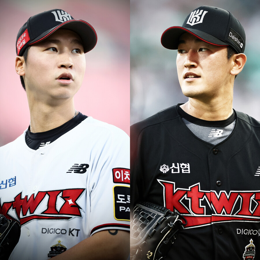 ▲kt 위즈 엄상백(왼쪽)과 고영표. ⓒkt 위즈