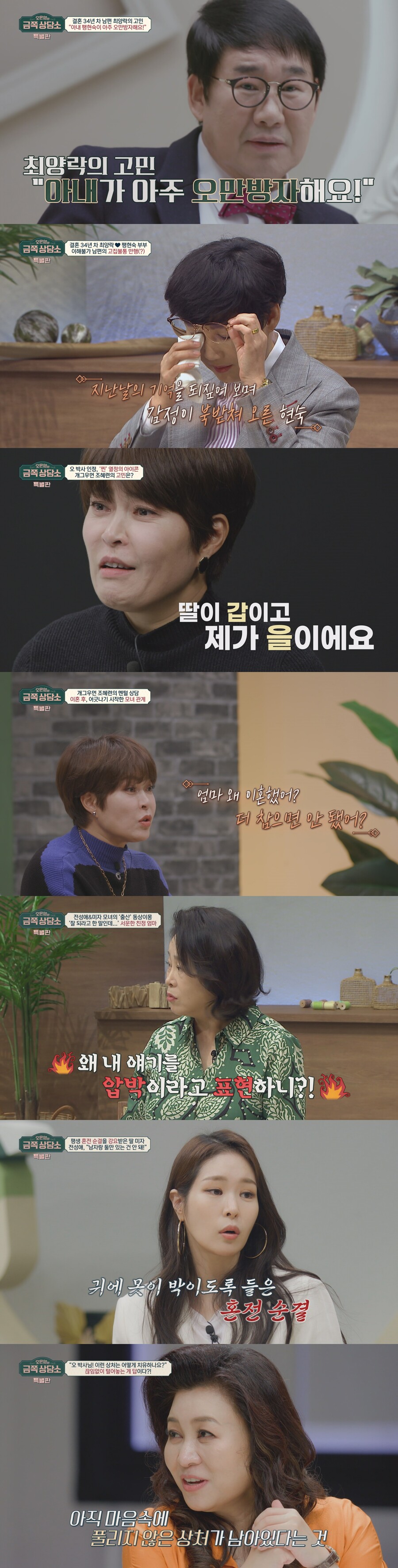 '금쪽상담소' 알짜배기 솔루션 모음…최양락·팽현숙→조혜련·김윤아 화해 돕는다