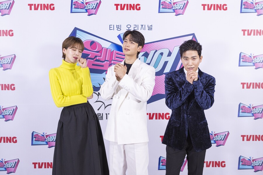 ▲ 티빙 오리지널 '웹툰싱어' MC 장도연, 최민호, 유세윤. 제공| 티빙
