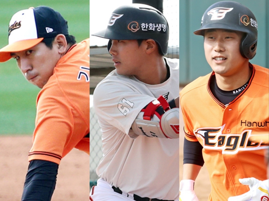 ▲ 한화가 네덜란드 WBC 대표팀을 상대로 4-1로 승리했다. 김재영과 장진혁, 박정현(왼쪽부터)의 활약이 돋보였다. ⓒ한화 이글스