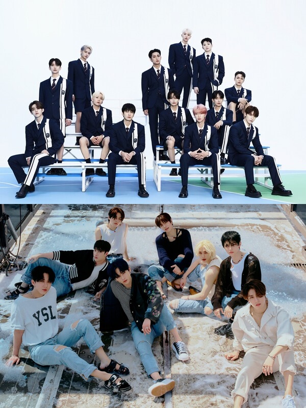 ▲ 세븐틴(위), 스트레이 키즈. 제공|플레디스엔터테인먼트, JYP엔터테인먼트