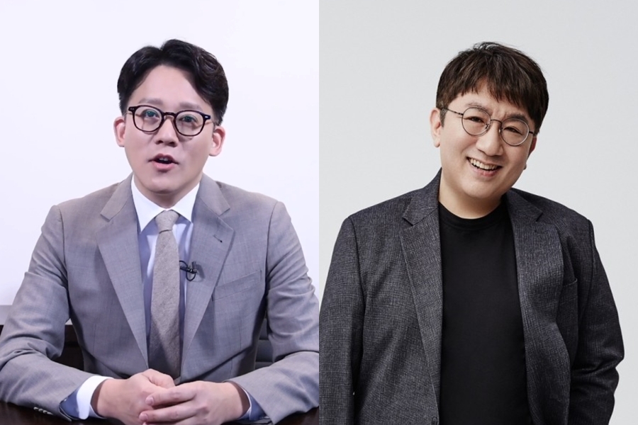 ▲ 이성수 SM 공동대표이사(왼쪽), 하이브 방시혁 의장. 제공| 하이브, 이성수 대표 2차 성명 영상