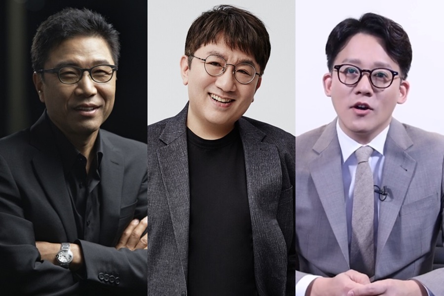 ▲ 이수만, 방시혁, 이성수(왼쪽부터). 제공| SM엔터테인먼트, 하이브, 이성수 성명 영상 캡처