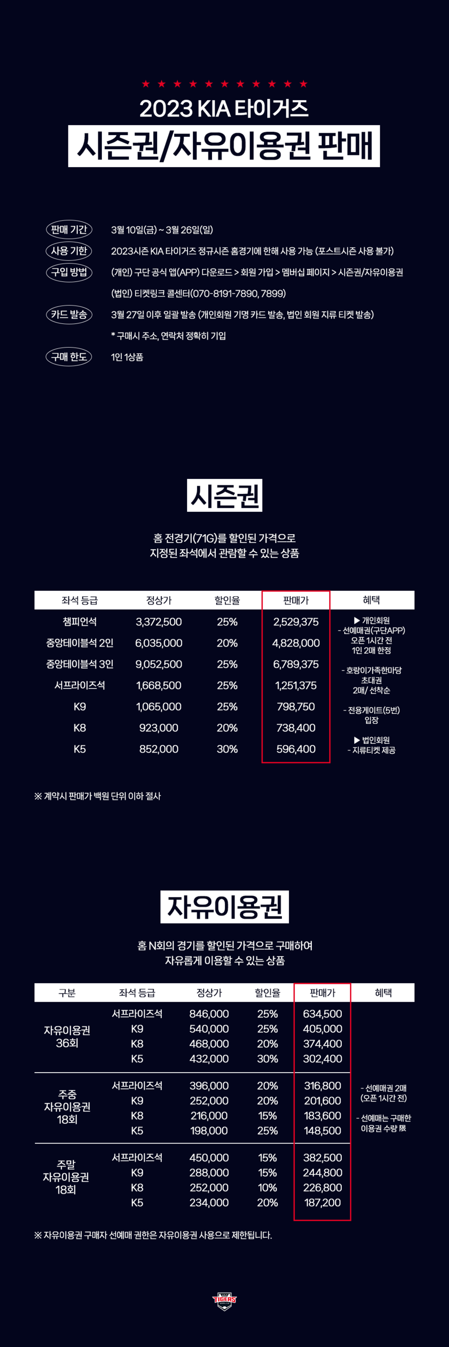 KIA, 2023년 시즌권·자유이용권 판매… 입장료 동결했다