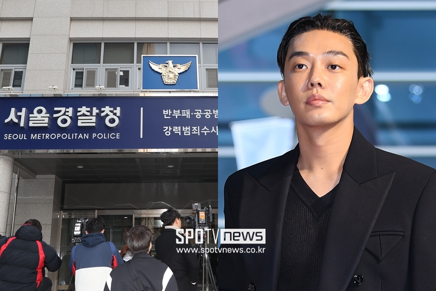 ▲ 마약 혐의를 받고 있는 유아인(오른쪽)이 27일 경찰 조사를 위해 출두한 가운데 서울경찰청 앞에서 취재진이 유아인을 기다리고 있다.  ⓒ곽혜미 기자