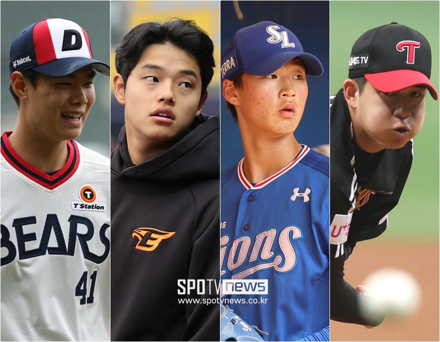 ▲ 왼쪽부터 두산 김동주, 한화 문동주, 삼성 이호성. LG 강효종.
