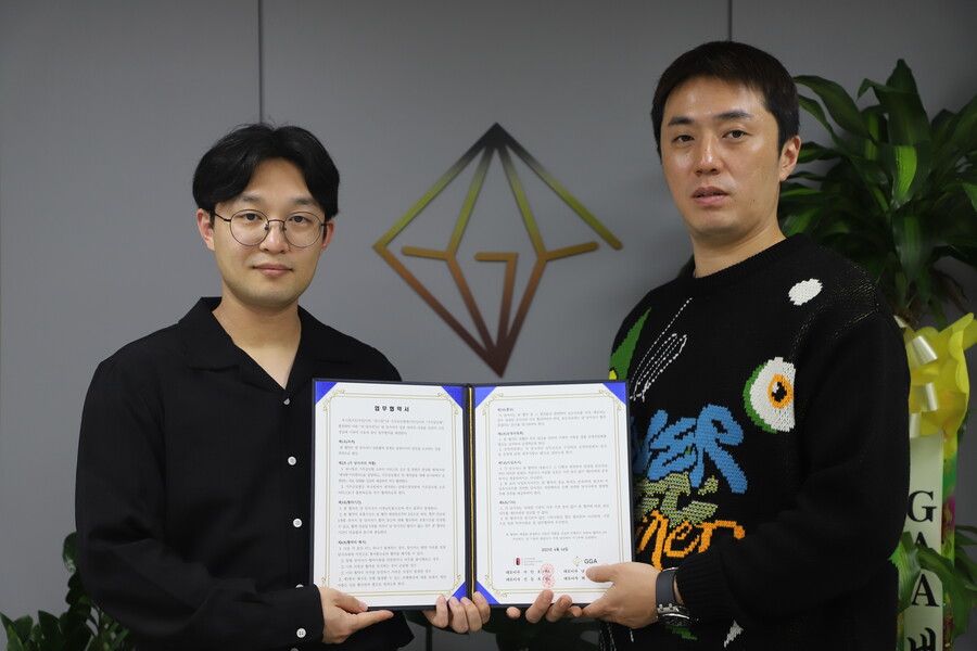 ▲ 신동호 유니원 프로덕션 공동대표이사(왼쪽), 최민 GGA 대표. 제공|유니원 프로덕션