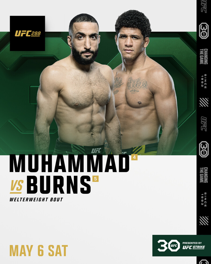 [오피셜] 길버트 번즈, 마스비달 꺾고 한 달 만에 또 출격…UFC 288에서 무하마드와 대결