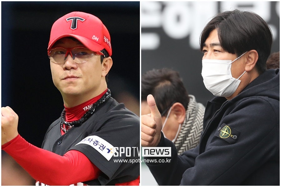 ▲ KIA 타이거즈 양현종(왼쪽)과 정민철 전 한화 이글스 단장. ⓒ스포티비뉴스 DB