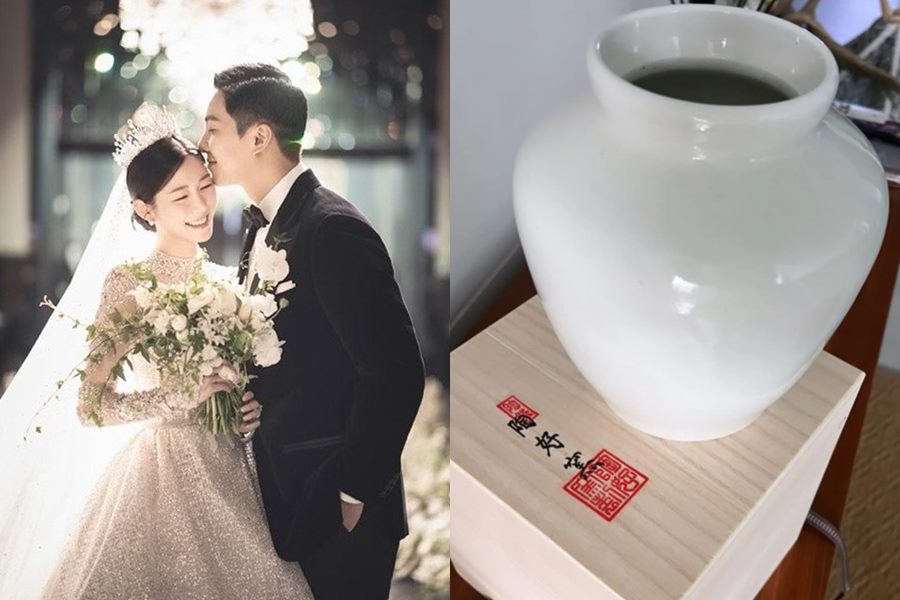 이승기♥이다인, 초호화 결혼식 답례품은 '화병'…이름도 새겼다