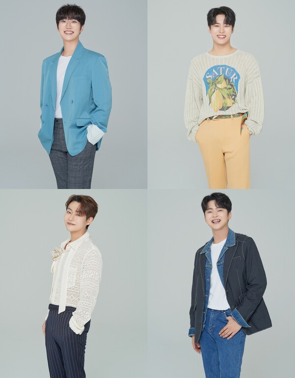 ▲ K팝과 트로트의 만남을 통해 트로트 음악의 다양성을 극대화를 시도하는 민수현, 김중연, 박민수, 공훈의 캐주얼 버전 프로필. 제공|뉴에라 프로젝트