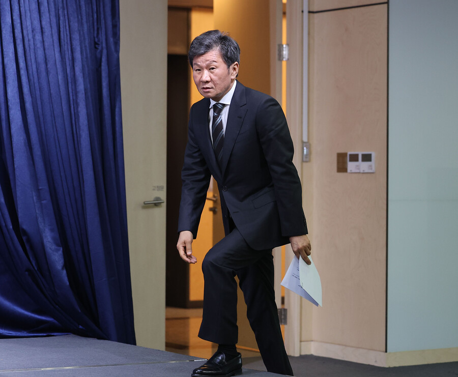 ▲ 대한축구협회 정몽규 회장이 3일 신임 이사진 발표 기자회견을 열었다. ⓒ연합뉴스