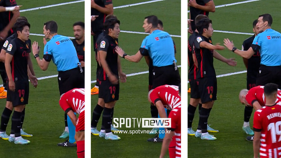 ▲ SPOTV 중계 화면 캡쳐. 주심에게 강하게 어필하는 이강인