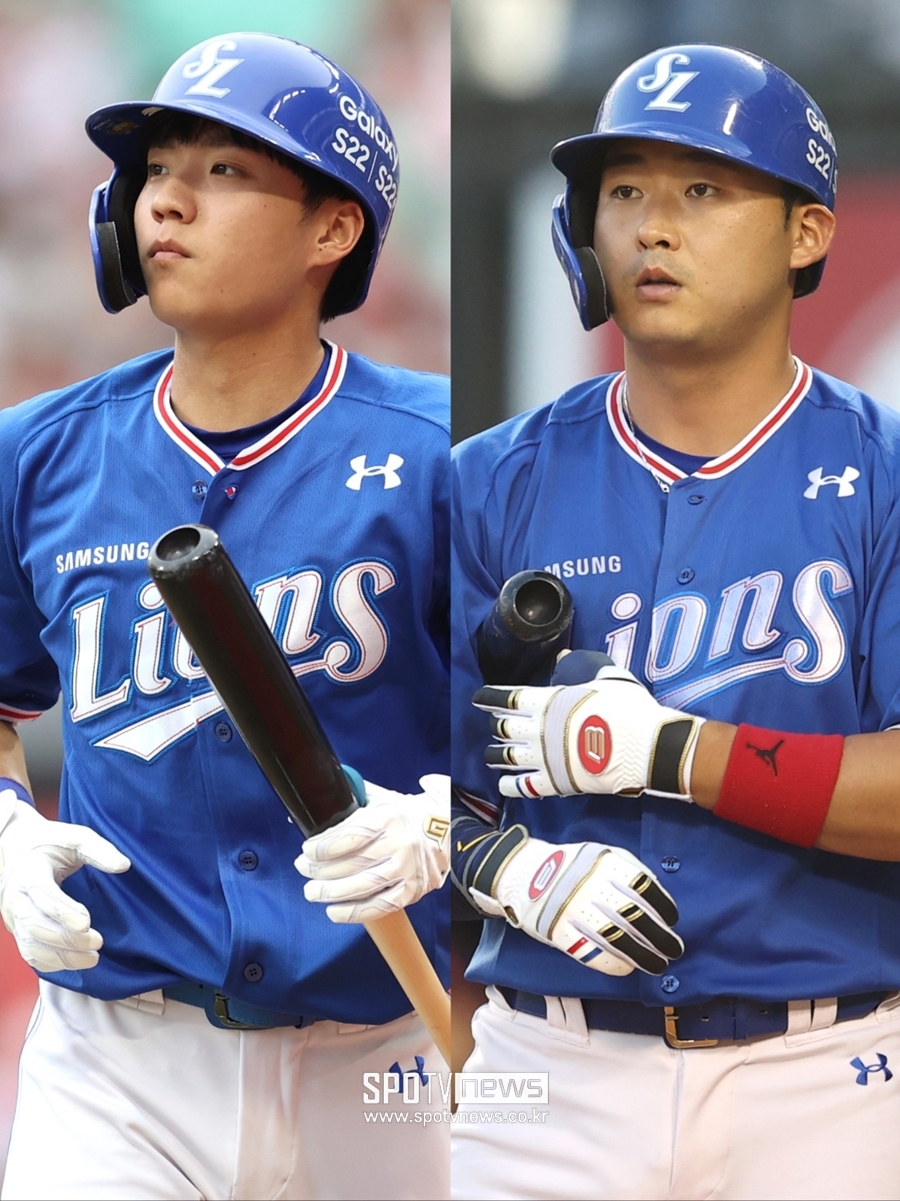▲ 삼성 라이온즈 외야수 김현준(왼쪽)과 포수 김재성.  ⓒ곽혜미 기자