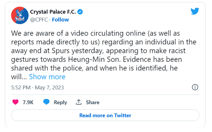 ▲ 팰리스도 "가장 강력한 조치를 취할 것"