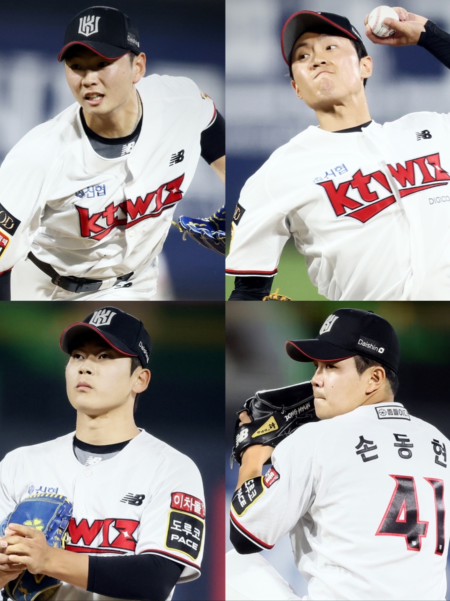 ▲ kt 위즈 불펜 기대주 이선우-전용주-손동현-박영현(시계방향). ⓒkt 위즈