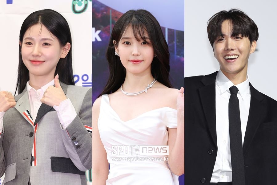 ▲ (여자)아이들 미연, 아이유, 제이홉(왼쪽부터). ⓒ곽혜미 기자