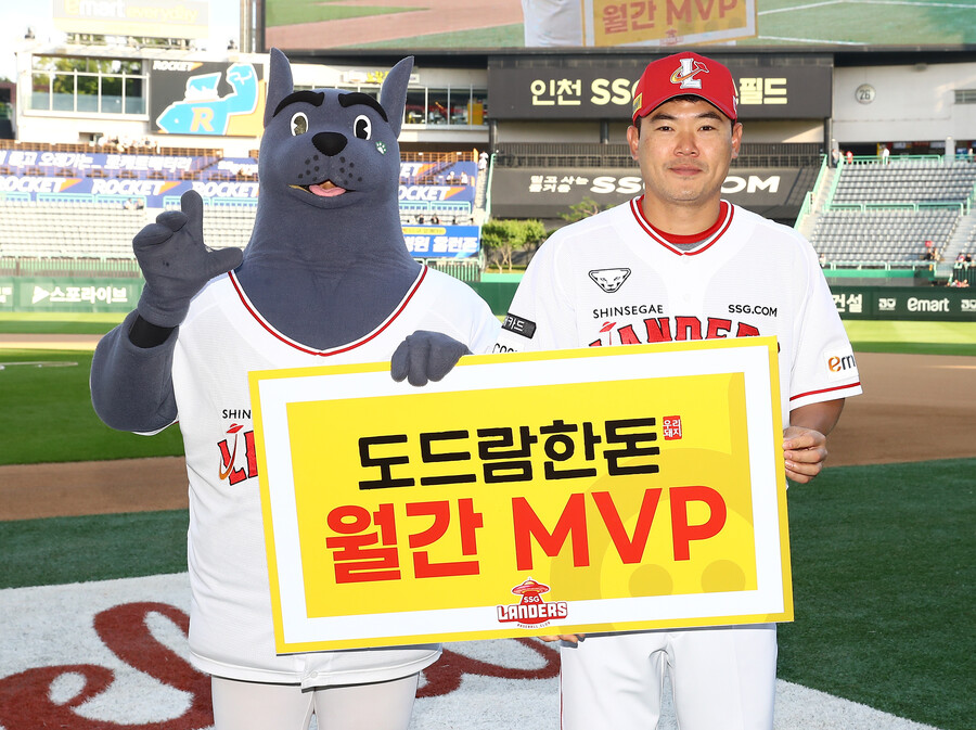 ▲ 투수 노경은이 SSG ‘도드람한돈 5월 MVP’에 선정됐다. ⓒSSG 랜더스