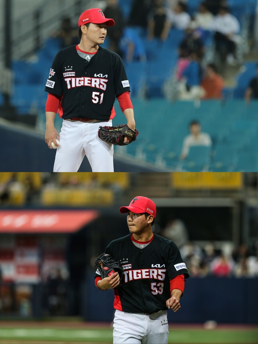 ▲ KIA는 불펜 투수 전상현(위)과 김기훈이 제 궤도에 오르길 기다리고 있다. ⓒKIA 타이거즈