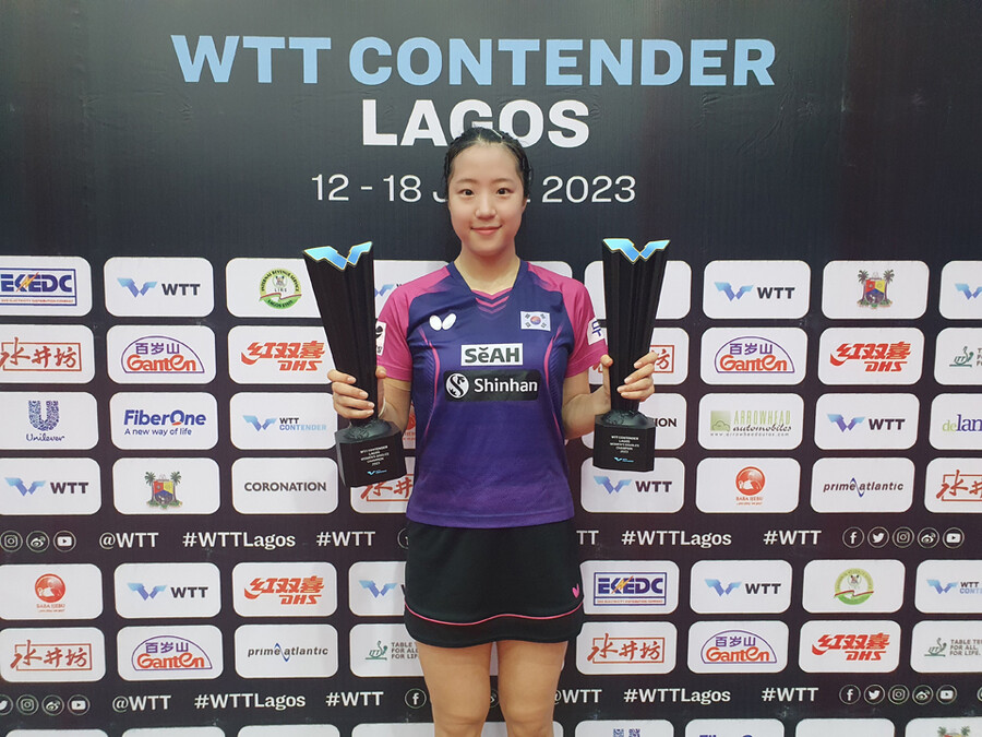 ▲ 2023 WTT 컨텐더 라고스에서 2관왕에 오른 신유빈 ⓒ매니지먼트GNS