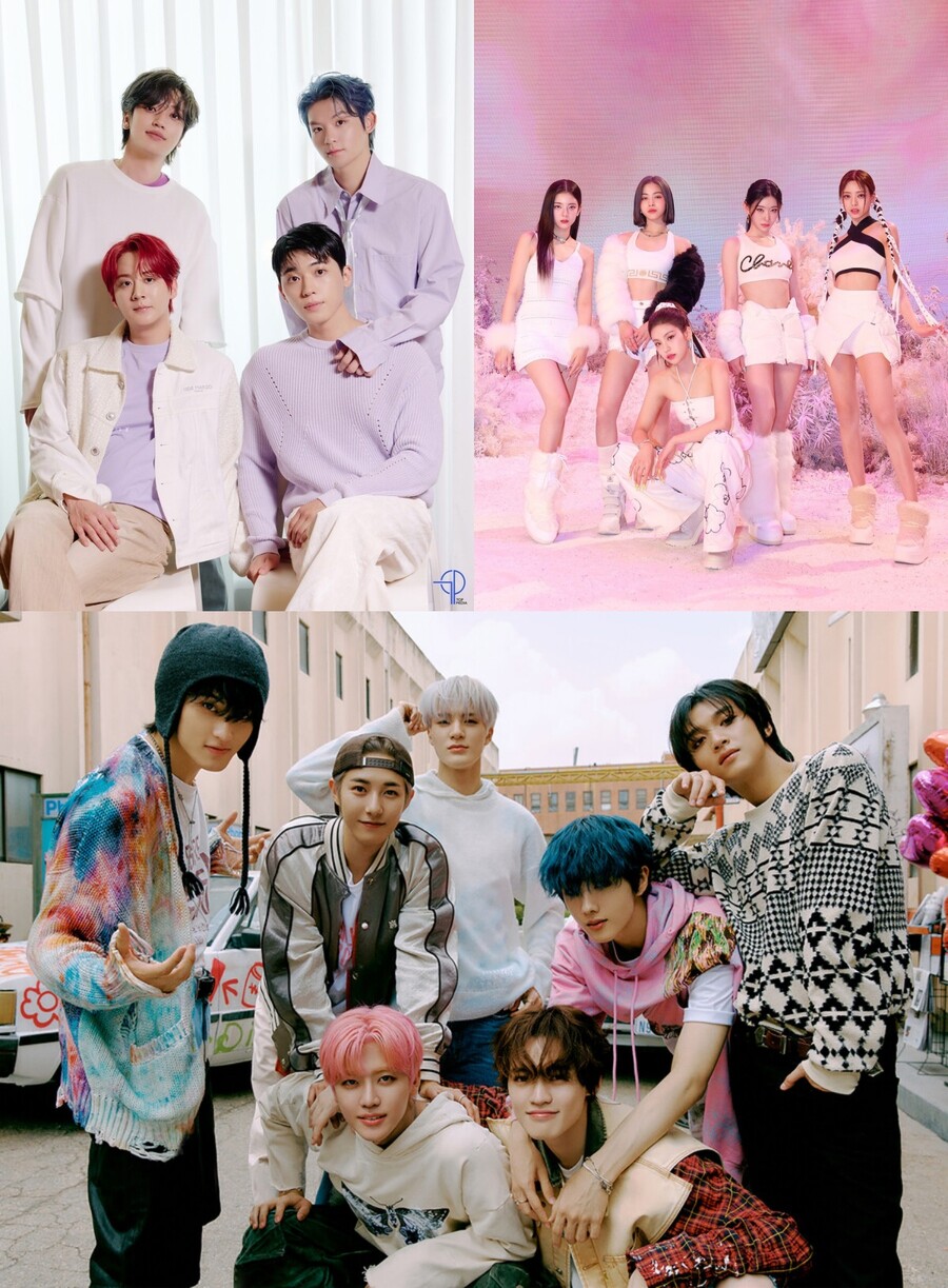 ▲ 틴탑, ITZY, NCT 드림. 제공|티오피미디어, JYP엔터테인먼트, SM엔터테인먼트