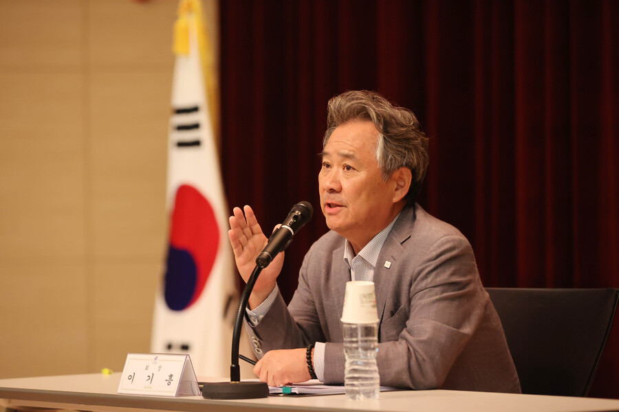 ▲ 이날 간담회에는 국내 83개 회원종목단체장, 228개 시군구 체육회장 등이 참석한 가운데 성공적인 대회 개최를 위한 논의가 이뤄졌다. 사진은 이기흥 대한체육회장. ⓒ 대한체육회