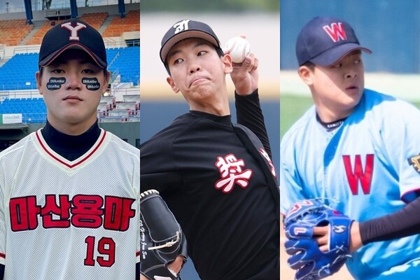 올 시즌 고교 최대어로 꼽히는 장현석, 황준서, 김휘건(왼쪽부터). ⓒ스포티비뉴스DB / 김휘건 사진=인스타그램 @whimurfs