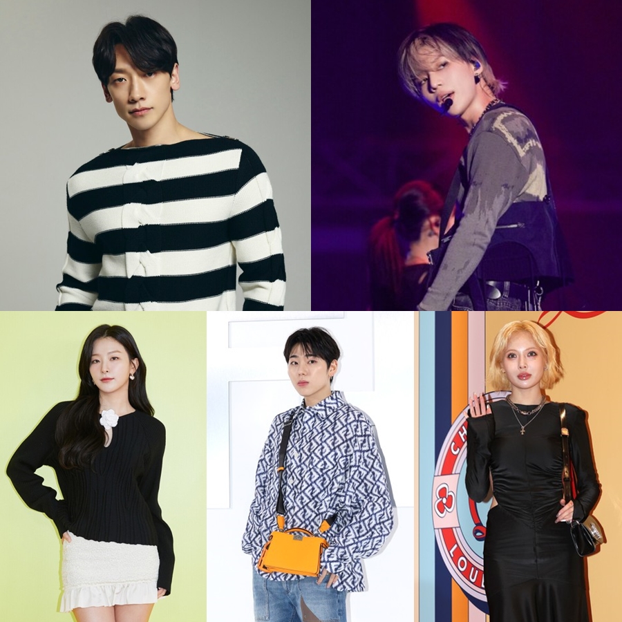 ▲비, 샤이니 태민, 현아, 지코, 레드벨벳 슬기(왼쪽 위부터 시계방향으로).  ⓒ곽혜미 기자, 레인컴퍼니, SM엔터테인먼트