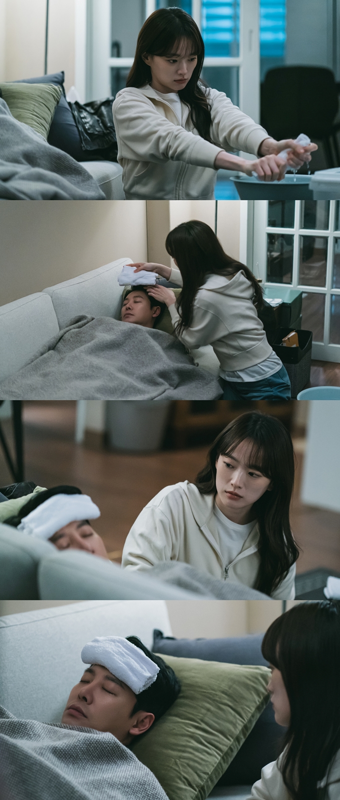 '이로운 사기' 천우희, 김동욱 병간호하며 애틋 눈빛…멜로 시작되나