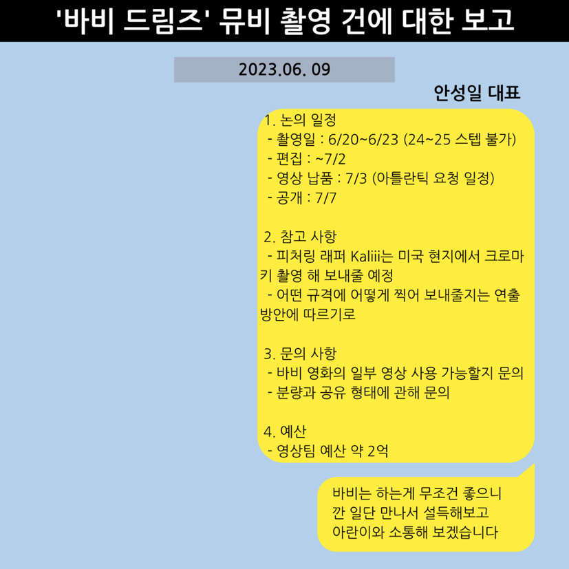 ▲ '바비 드림즈' 뮤직비디오 촬영 건 보고. 제공| 더기버스