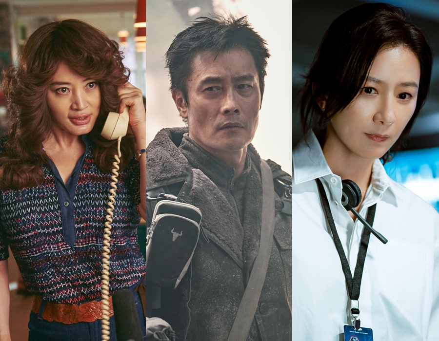▲ 왼쪽부터 김혜수, 이병헌, 김희애. 출처ㅣ밀수, 콘크리트 유토피아, 더문 스틸