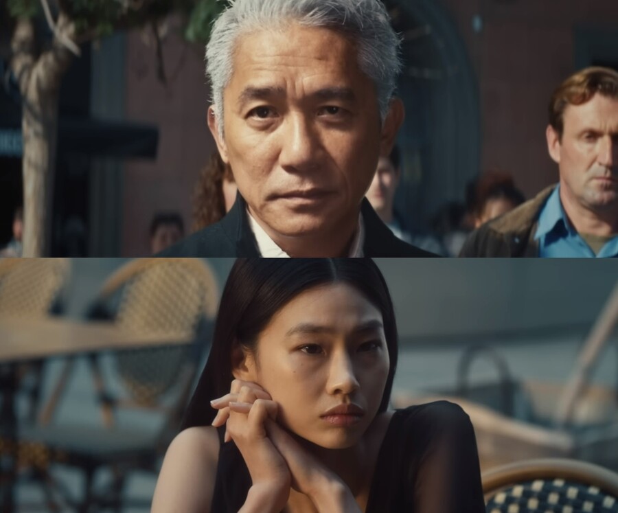 ▲ 양조위(위), 정호연. 출처| 뉴진스 '쿨 위드 유' 뮤직비디오 캡처