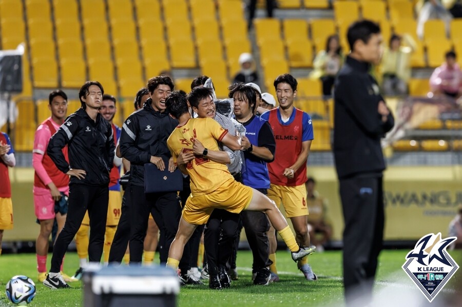 ▲ 대구전 선제골을 기록하고도 무승부를 거둔 광주. ⓒ한국프로축구연맹