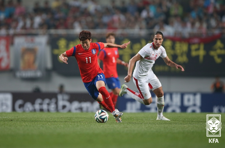 ▲ 2014년 6월 튀니지와 친선경기 장면. ⓒ대한축구협회